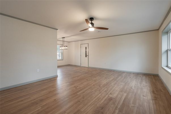Empty room, Interior, Pendant Lights, Wood Texture Flooring