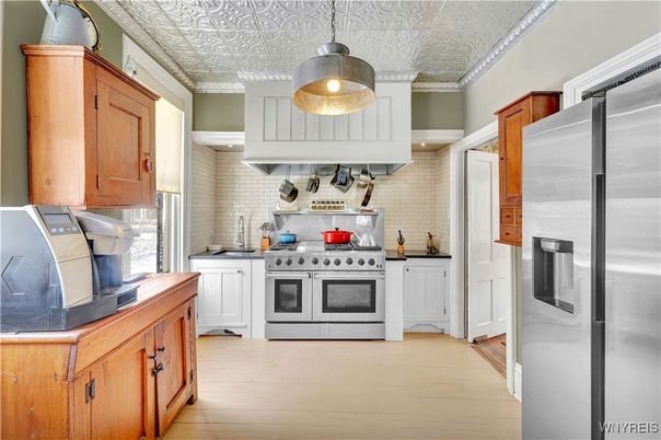 Interior, Kitchen, Pendant Lights, Stainless Steel Appliances, Wood Texture Flooring