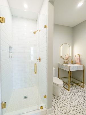 Bathroom, Glass Shower, Interior, Recessed Lighting