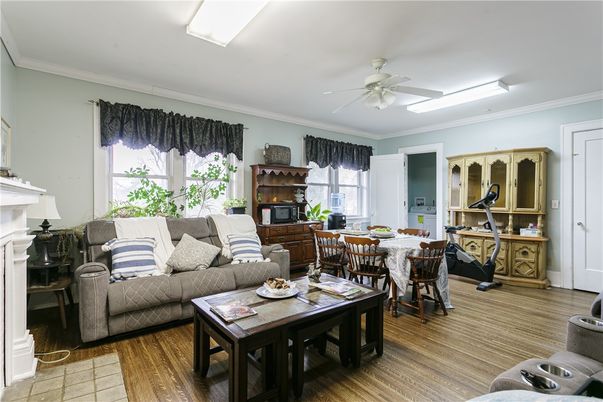 Dining room, Fireplace, Interior, Living room, Wood Texture Flooring