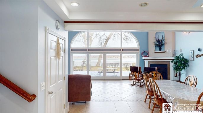 Dining room, Fireplace, Interior, Recessed Lighting