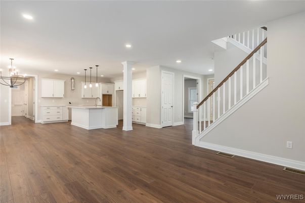 Chandelier, Interior, Kitchen, Pendant Lights, Recessed Lighting, Wood Texture Flooring