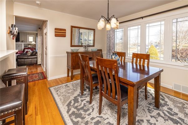 Dining room, Interior, Pendant Lights, Wood Texture Flooring