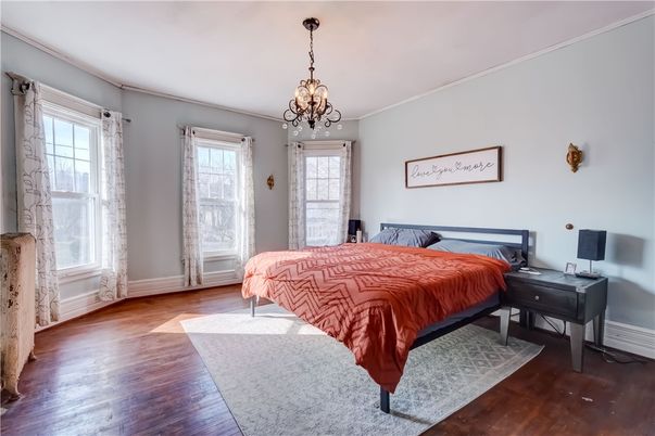 Bedroom, Chandelier, Interior, Wood Texture Flooring