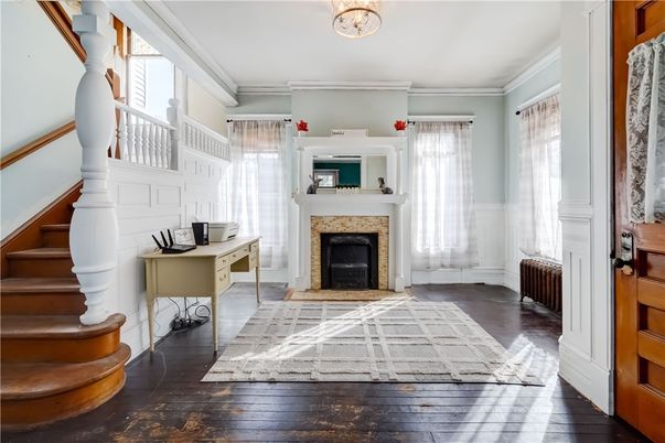 Fireplace, Home Office, Interior, Wood Texture Flooring