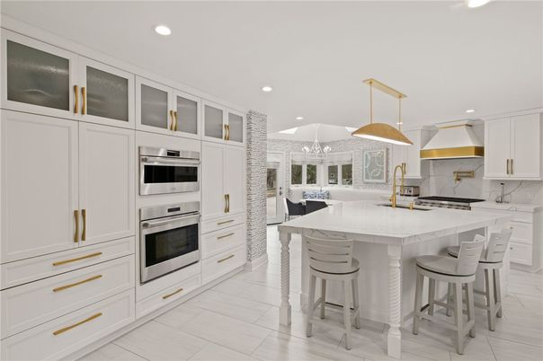 Interior, Kitchen, Marble, Recessed Lighting, Stainless Steel Appliances