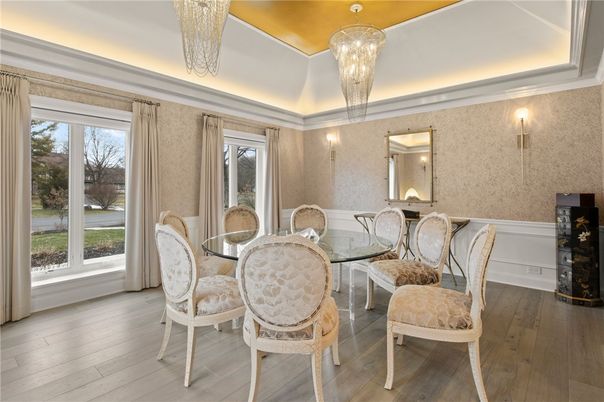 Chandelier, Dining room, Interior, Wood Texture Flooring