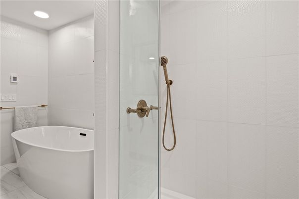 Bathroom, Free Standing Baths, Glass Shower, Interior, Marble, Recessed Lighting