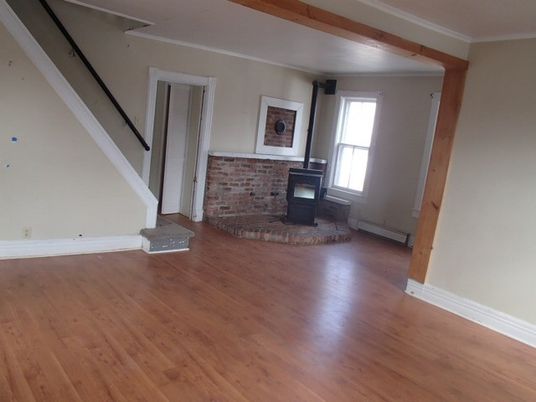 Empty room, Fireplace, Interior, Stone Walls, Wood Texture Flooring