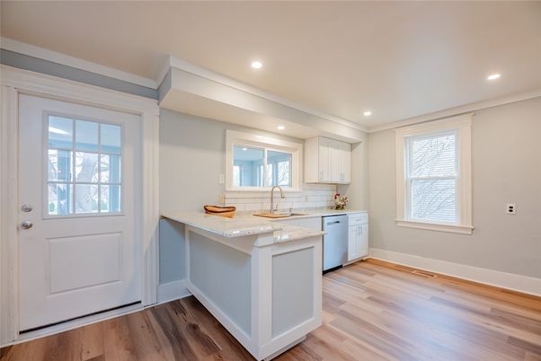 Interior, Kitchen, Recessed Lighting, Wood Texture Flooring