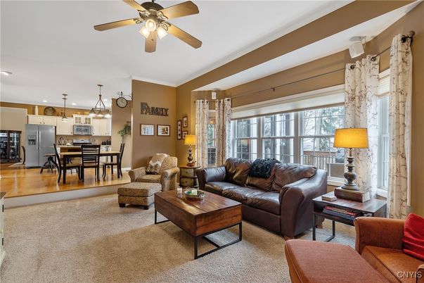 Dining room, Interior, Kitchen, Living room, Pendant Lights, Recessed Lighting, Stainless Steel Appliances, Wood Texture Flooring