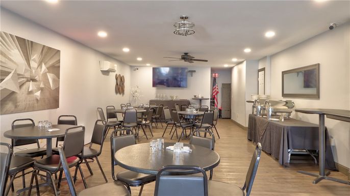 Dining room, Interior, Recessed Lighting, Wood Texture Flooring