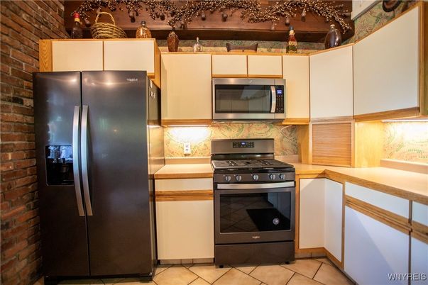 Interior, Kitchen, Stainless Steel Appliances, Stone Walls