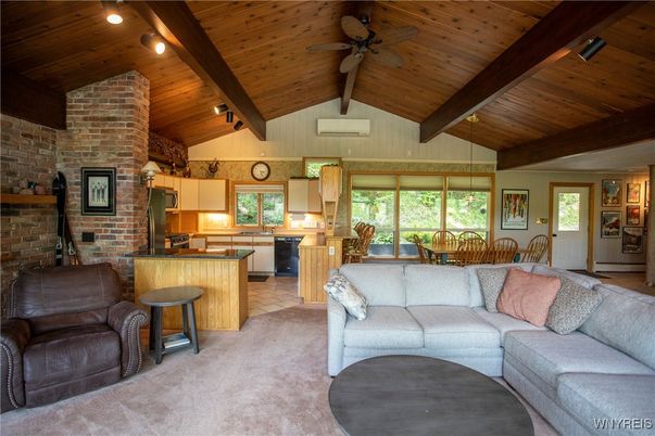 Dining room, Interior, Kitchen, Living room, Pendant Lights, Stone Walls, Wooden Beams, Wooden Ceilings
