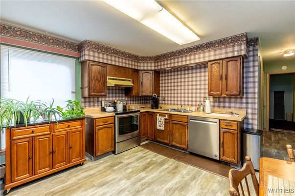 Interior, Kitchen, Stainless Steel Appliances, Wood Texture Flooring