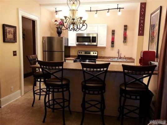 Chandelier, Dining room, Interior, Kitchen, Stainless Steel Appliances