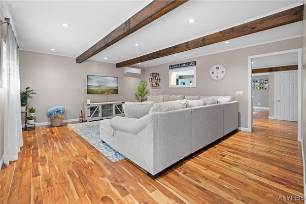 Interior, Living room, Recessed Lighting, Wooden Beams, Wood Texture Flooring