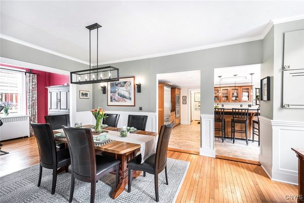 Dining room, Interior, Kitchen, Pendant Lights, Wood Texture Flooring