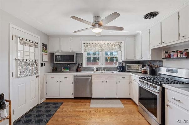 Interior, Kitchen, Stainless Steel Appliances, Wood Texture Flooring