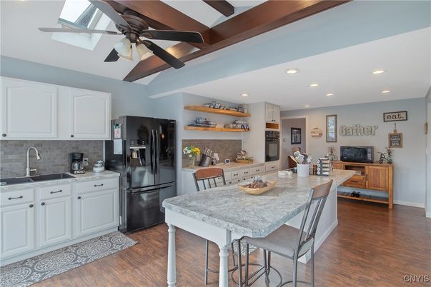 Dining room, Interior, Kitchen, Recessed Lighting, Wood Texture Flooring