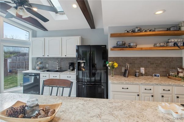 Interior, Kitchen, Recessed Lighting, Stainless Steel Appliances, Wooden Beams