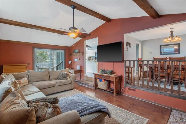 Chandelier, Dining room, Interior, Living room, Wooden Beams, Wood Texture Flooring