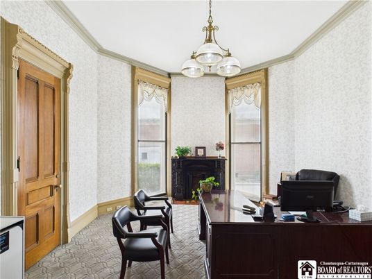 Fireplace, Home Office, Interior, Pendant Lights