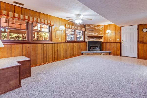 Empty room, Fireplace, Interior, Stone Walls, Wooden Walls
