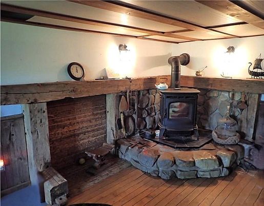 Fireplace, Interior, Wood Texture Flooring, Wooden Walls