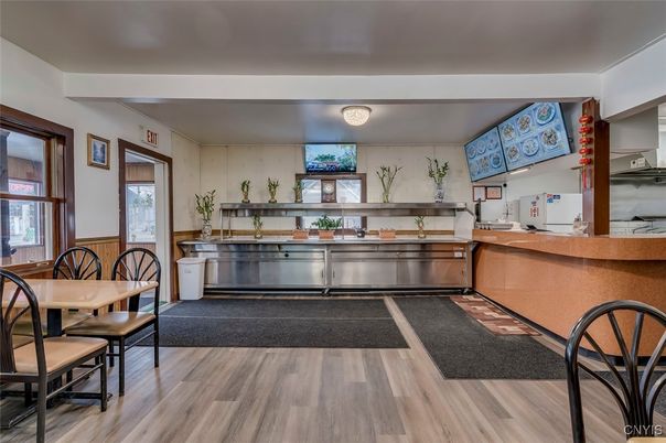 Dining room, Interior, Kitchen, Stainless Steel Appliances, Wood Texture Flooring