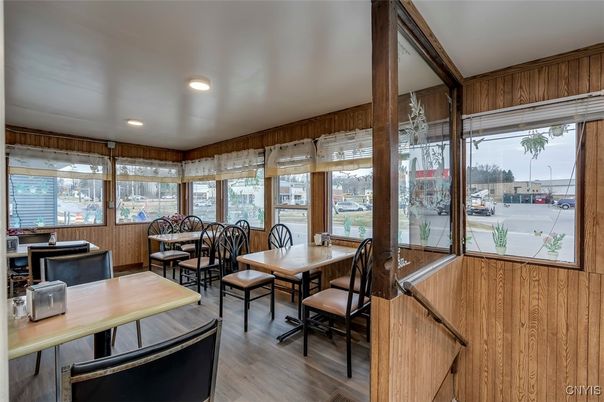 Dining room, Interior, Recessed Lighting, Wood Texture Flooring