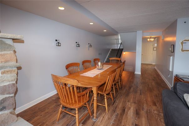 Dining room, Interior, Recessed Lighting, Wood Texture Flooring