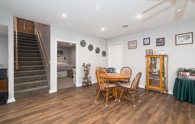 Dining room, Interior, Recessed Lighting, Wood Texture Flooring