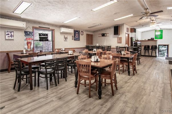 Dining room, Interior, Recessed Lighting, Wood Texture Flooring