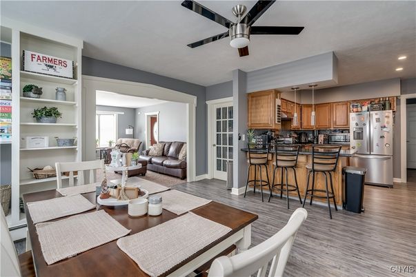 Interior, Kitchen, Living room, Recessed Lighting, Stainless Steel Appliances, Wood Texture Flooring