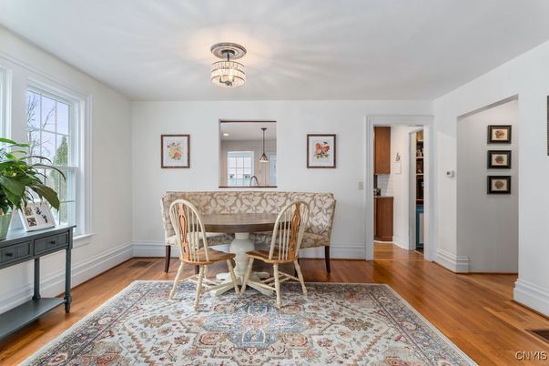Dining room, Interior, Pendant Lights, Wood Texture Flooring