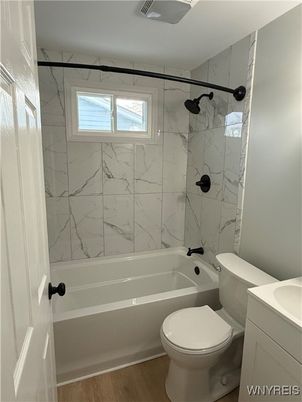 Bathroom, Interior, Marble Walls, Wood Texture Flooring