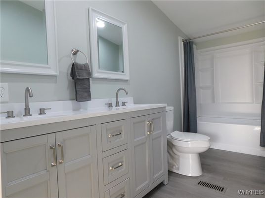 Bathroom, Dual Sink Vanities, Interior, Wood Texture Flooring