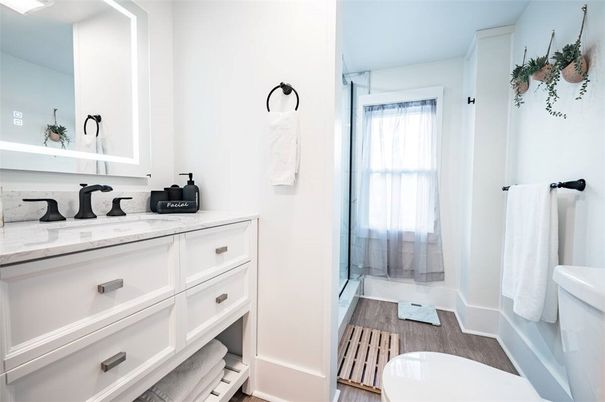 Bathroom, Dual Sink Vanities, Interior, Wood Texture Flooring