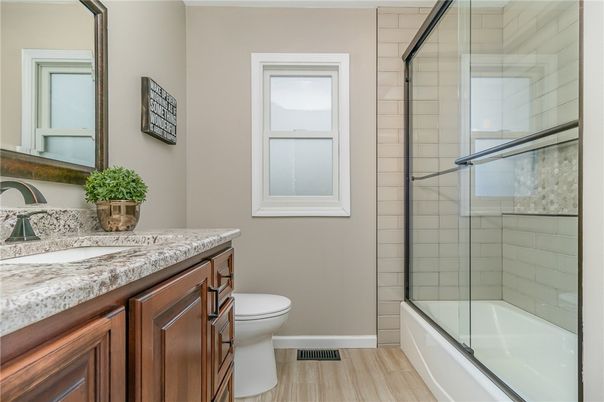 Bathroom, Glass Shower, Interior, Wood Texture Flooring