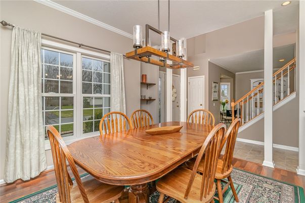 Dining room, Interior, Pendant Lights, Wood Texture Flooring