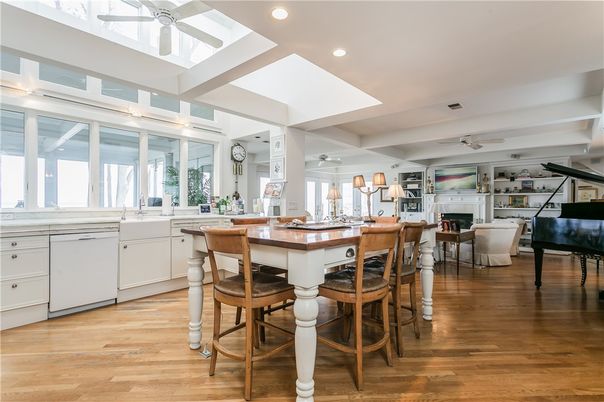 Dining room, Fireplace, Interior, Kitchen, Living room, Piano, Recessed Lighting, Wood Texture Flooring