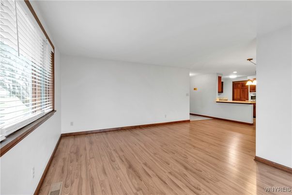 Empty room, Interior, Kitchen, Pendant Lights, Recessed Lighting, Wood Texture Flooring