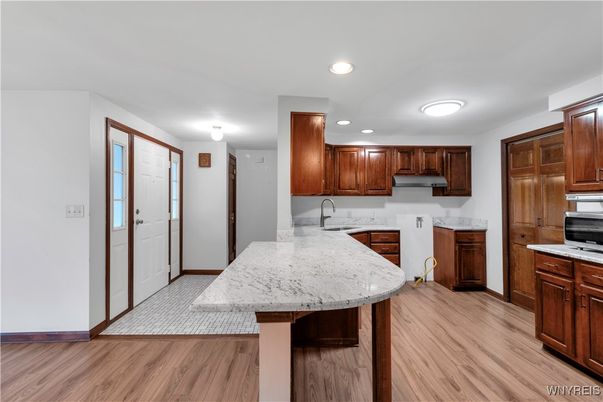 Interior, Kitchen, Recessed Lighting, Wood Texture Flooring