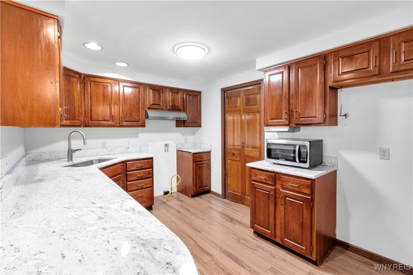 Interior, Kitchen, Recessed Lighting, Wood Texture Flooring