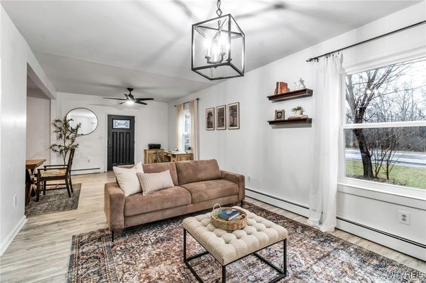 Dining room, Interior, Living room, Pendant Lights, Wood Texture Flooring