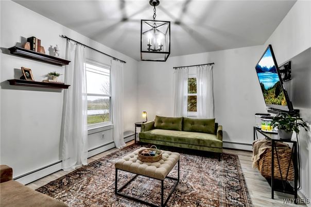 Interior, Living room, Pendant Lights, Wood Texture Flooring