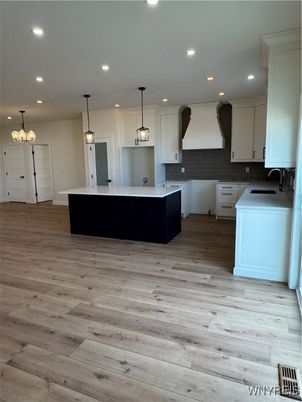 Interior, Kitchen, Pendant Lights, Recessed Lighting, Wood Texture Flooring