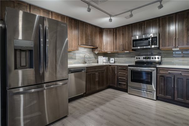 Interior, Kitchen, Stainless Steel Appliances, Wood Texture Flooring