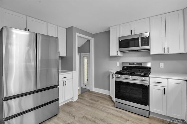 Interior, Kitchen, Stainless Steel Appliances, Wood Texture Flooring